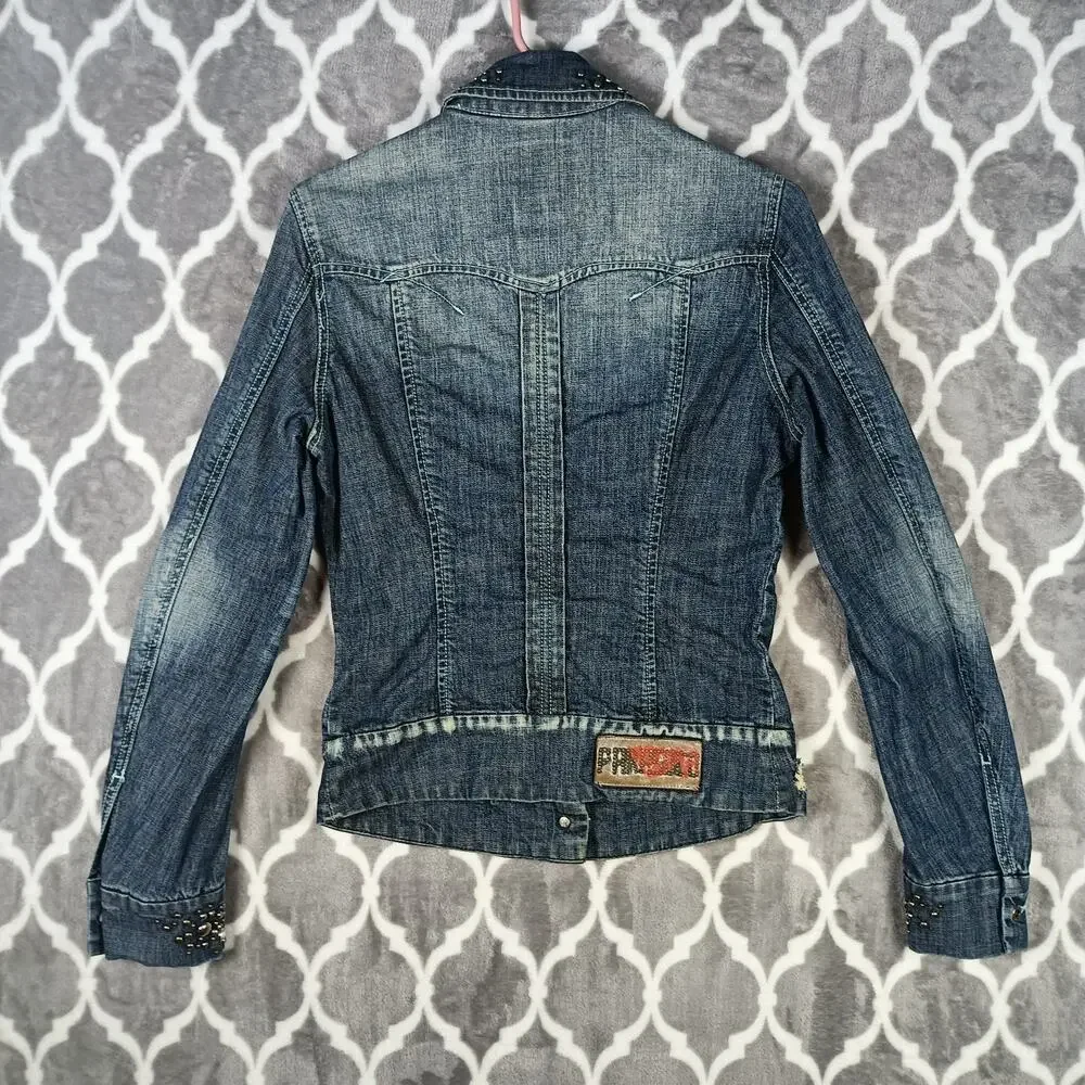 Parasuco Denim Jacket Rhinestone Studded Women Small Blue Western Festival - Picture 4 of 8